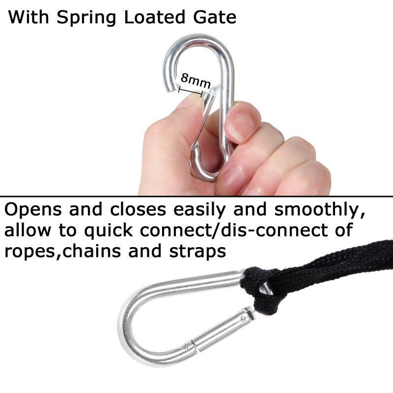 LISHINE 60Pcs Stainless Steel Carabiner Clip Spring-Snap Hook 1/4 in, M6 x 2 3/8 Inch Small Heavy Duty Carabiner Clips for Hammock, Punching Bag, Swing, Gym - Image 3